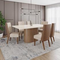 Conjunto Mesa Solana 160cm com Vidro 06 Cadeiras Anne Conjunto Mesa Solana 160cm com Vidro 06 Cadeiras Anne