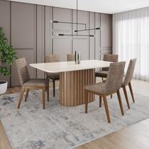 Conjunto Mesa Solana 160cm com Vidro 06 Cadeiras Elena Conjunto Mesa Solana 160cm com Vidro 06 Cadeiras Elena