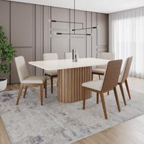 Conjunto Mesa Solana 160cm com Vidro 06 Cadeiras Pietra Conjunto Mesa Solana 160cm com Vidro 06 Cadeiras Pietra