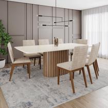 Conjunto Mesa Solana 200cm com Vidro 08 Cadeiras Elena