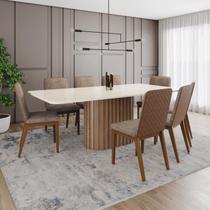 Conjunto Mesa Solana 200cm com Vidro 08 Cadeiras Pietra