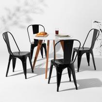 Conjunto Mesa Square Redonda Branco - 88cm + 4 Cadeiras Tolix - Preto