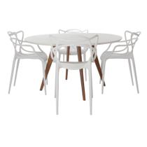 Conjunto Mesa Square Redonda Branco 88cm com 4 Cadeiras Allegra - Branca - Abra Casa