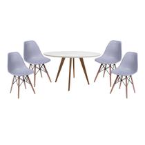 Conjunto Mesa Square Redonda Branco 88cm com 4 Cadeiras Eiffel - Cinza