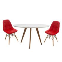 Conjunto Mesa Square Redonda Branco Fosco 80cm com 2 Cadeiras Eiffel Botonê - Vermelho