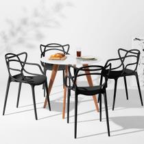 Conjunto Mesa Square Redonda Branco Fosco 88cm com 4 Cadeiras Allegra - Preto