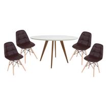 Conjunto Mesa Square Redonda Branco Fosco 88cm com 4 Cadeiras Eiffel Botonê - Marrom