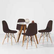 Conjunto Mesa Square Redonda Branco Fosco 88cm com 4 Cadeiras Eiffel Botonê - Marrom