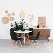 Conjunto Mesa Square Redonda Branco Fosco 88cm com 4 Cadeiras Eiffel Botonê Preta