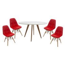 Conjunto Mesa Square Redonda Branco Fosco 88cm com 4 Cadeiras Eiffel Botonê - Vermelho