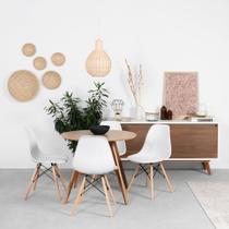 Conjunto Mesa Square Redonda Tampo Bétula 88cm 4 Cadeiras Eiffel - Branca