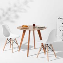 Conjunto Mesa Square Redonda Tampo Bétula 88cm com 2 Cadeiras Eiffel Branca