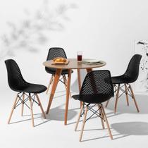 Conjunto Mesa Square Redonda Tampo Bétula 88cm com 4 Cadeiras Eames Colméia Preta