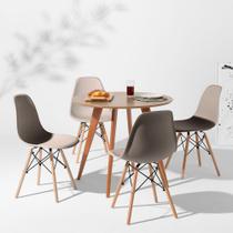 Conjunto Mesa Square Redonda Tampo Bétula 88cm com 4 Cadeiras Eiffel - Bege Acinzentado