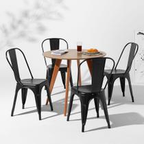 Conjunto Mesa Square Redonda Tampo Bétula 88cm com 4 Cadeiras Tolix Ferrugem Vintage
