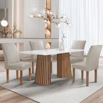 Conjunto Mesa Stella Ripada 120cm com 4 Cadeiras Canela Tampo Smart Plus com Vidro