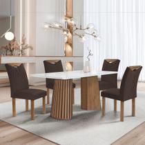 Conjunto Mesa Stella Ripada 120cm com 4 Cadeiras Stella Tampo Smart Plus com Vidro