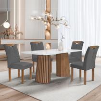 Conjunto Mesa Stella Ripada 120cm com 4 Cadeiras Stella Tampo Smart Plus com Vidro