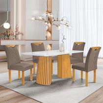 Conjunto Mesa Stella Ripada 120cm com 4 Cadeiras Stella Tampo Smart Plus com Vidro