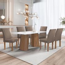 Conjunto Mesa Stella Ripada 170cm com 6 Cadeiras Canela Tampo Smart Plus com Vidro