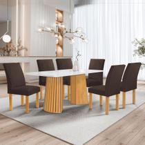 Conjunto Mesa Stella Ripada 170cm com 6 Cadeiras Canela Tampo Smart Plus com Vidro