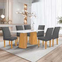 Conjunto Mesa Stella Ripada 170cm com 6 Cadeiras Canela Tampo Smart Plus com Vidro