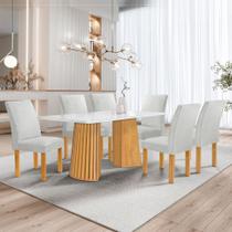 Conjunto Mesa Stella Ripada 170cm com 6 Cadeiras Canela Tampo Smart Plus com Vidro Conjunto Mesa Stella Ripada 170cm com 6 Cadeiras Canela Tampo Smart Plus com Vidro