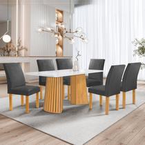 Conjunto Mesa Stella Ripada 170cm com 6 Cadeiras Canela Tampo Smart Plus com Vidro