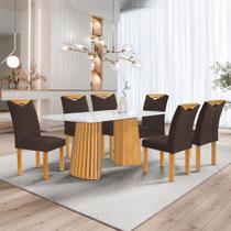 Conjunto Mesa Stella Ripada 170cm com 6 Cadeiras Stella Tampo Smart Plus com Vidro