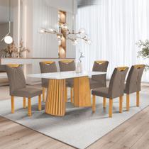 Conjunto Mesa Stella Ripada 170cm com 6 Cadeiras Stella Tampo Smart Plus com Vidro
