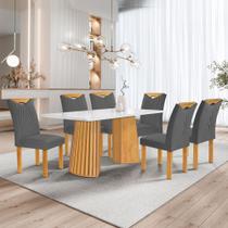 Conjunto Mesa Stella Ripada 170cm com 6 Cadeiras Stella Tampo Smart Plus com Vidro
