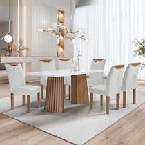 Conjunto Mesa Stella Ripada 170cm com 6 Cadeiras Stella Tampo Smart Plus com Vidro Chocolate/Off White/Boucle Gelo - Cel Móveis