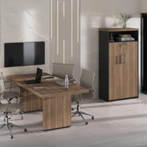 Conjunto Mesa Tamburato 204,2cm para Escritório e Reunião com Armário e Nicho