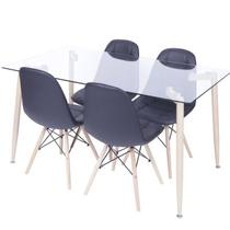 Conjunto Mesa tampo de Vidro com 4 cadeiras Botonê Estofadas Espresso Móveis Conjunto Mesa tampo de Vidro com 4 cadeiras Botonê Estofadas Espresso Móveis
