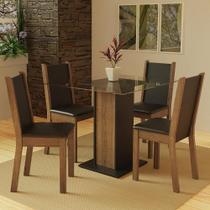 Conjunto Mesa Tampo de Vidro com 4 Cadeiras Rustic e Preto Conjunto Mesa Tampo de Vidro com 4 Cadeiras Rustic e Preto