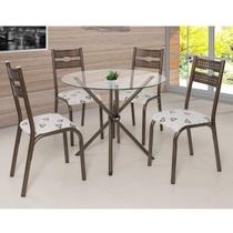 Conjunto Mesa Tampo de Vidro Incolor 0,90m Redondo 4 Cadeiras Luna Slim Espresso Móveis