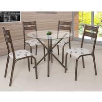 Conjunto Mesa Tampo de Vidro Incolor 0,90m Redondo 4 Cadeiras Luna Slim Espresso Móveis