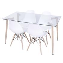 Conjunto Mesa Tampo em Vidro com 4 Cadeiras Eames Dkr Branco