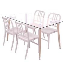 Conjunto Mesa Tampo em Vidro com 4 Cadeiras Navy Espresso Móveis Bege Conjunto Mesa Tampo em Vidro com 4 Cadeiras Navy Espresso Móveis Bege