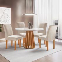 Conjunto Mesa Tampo Redondo Pluis Vidro Kansas 100cm 4 Cadeiras Canela Conjunto Mesa Tampo Redondo Pluis Vidro Kansas 100cm 4 Cadeiras Canela