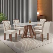 Conjunto Mesa Tampo Smart Plus Kyra 120CMX90CM 4 Cadeiras Arthus Bege/Chocolate/Off White/Suede