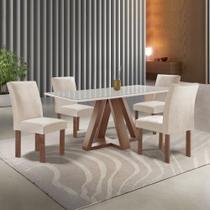 Conjunto Mesa Tampo Smart Plus Vidro Kyra 120cmx90cm 4 Cadeiras Canela