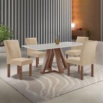 Conjunto Mesa Tampo Smart Plus Vidro Kyra 120cmx90cm 4 Cadeiras Canela