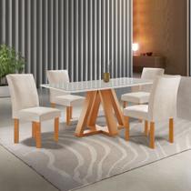 Conjunto Mesa Tampo Smart Plus Vidro Kyra 120cmx90cm 4 Cadeiras Canela