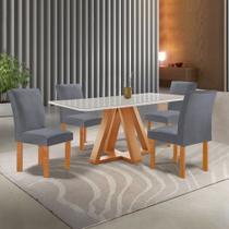 Conjunto Mesa Tampo Smart Plus Vidro Kyra 120cmx90cm 4 Cadeiras Canela