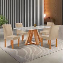 Conjunto Mesa Tampo Smart Plus Vidro Kyra 120cmx90cm 4 Cadeiras Canela