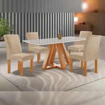 Conjunto Mesa Tampo Smart Plus Vidro Kyra 120cmx90cm 4 Cadeiras Canela