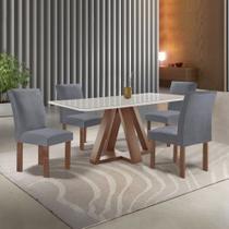 Conjunto Mesa Tampo Smart Plus Vidro Kyra 120CMX90CM 4 Cadeiras Canela Cinza/Chocolate/Off White/Suede