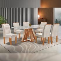 Conjunto Mesa Tampo Smart Plus Vidro Kyra 170cmx90cm 6 cadeiras Arizona - Cel Móveis