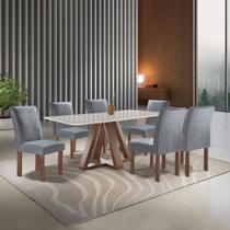 Conjunto Mesa Tampo Smart Plus Vidro Kyra 170cmx90cm 6 Cadeiras Canela